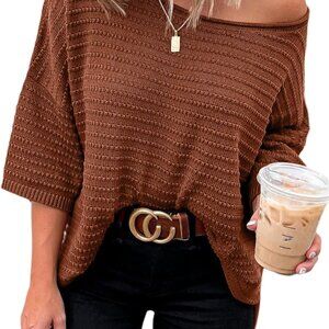 Women's Lightweight Knit 3/4 Sleeve Tunic Top Loose Fit Casual Blouse